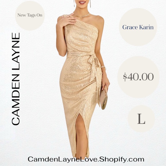 Grace Karin Tan One-Shoulder Sheath Cocktail Dress - Picture 1 of 5
